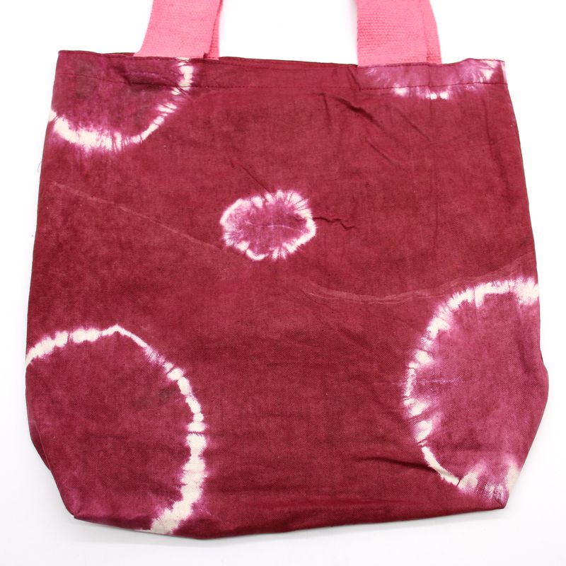 Sac en Coton Naturel Tye-Dye (8oz) - 38x42x12cm - Anneaux Maron - Sangle Rose
