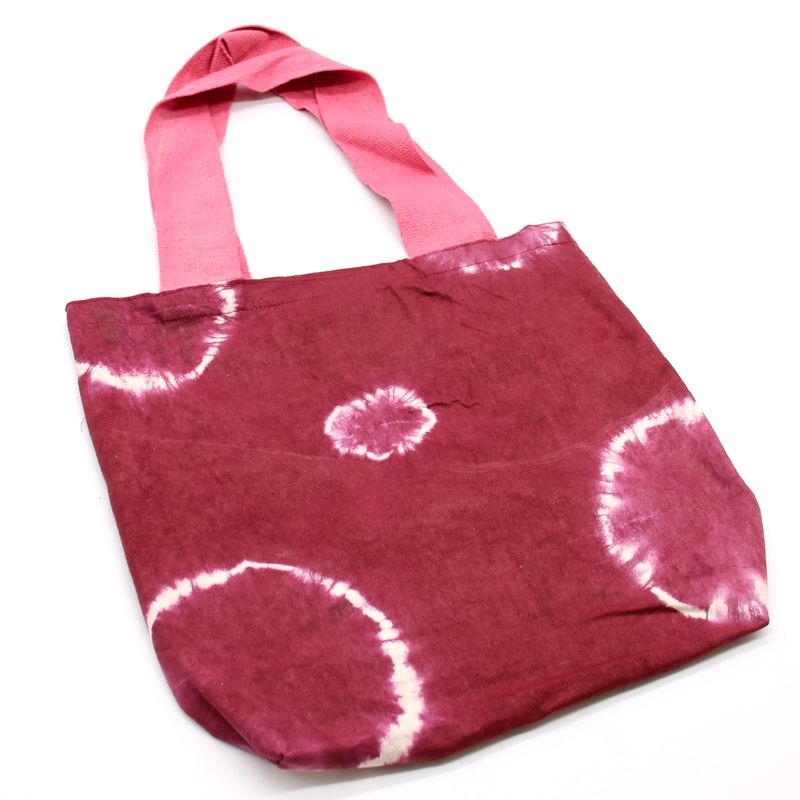 Sac en Coton Naturel Tye-Dye (8oz) - 38x42x12cm - Anneaux Maron - Sangle Rose