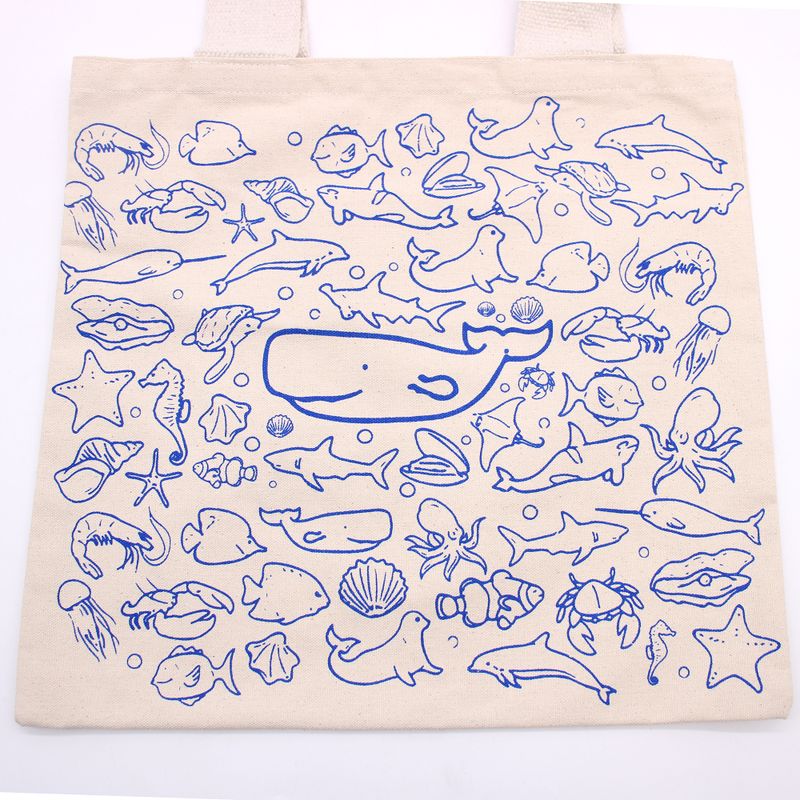 Grand Sac de Shopping en Coton - 38x42cm - Vie Marine - 10oz
