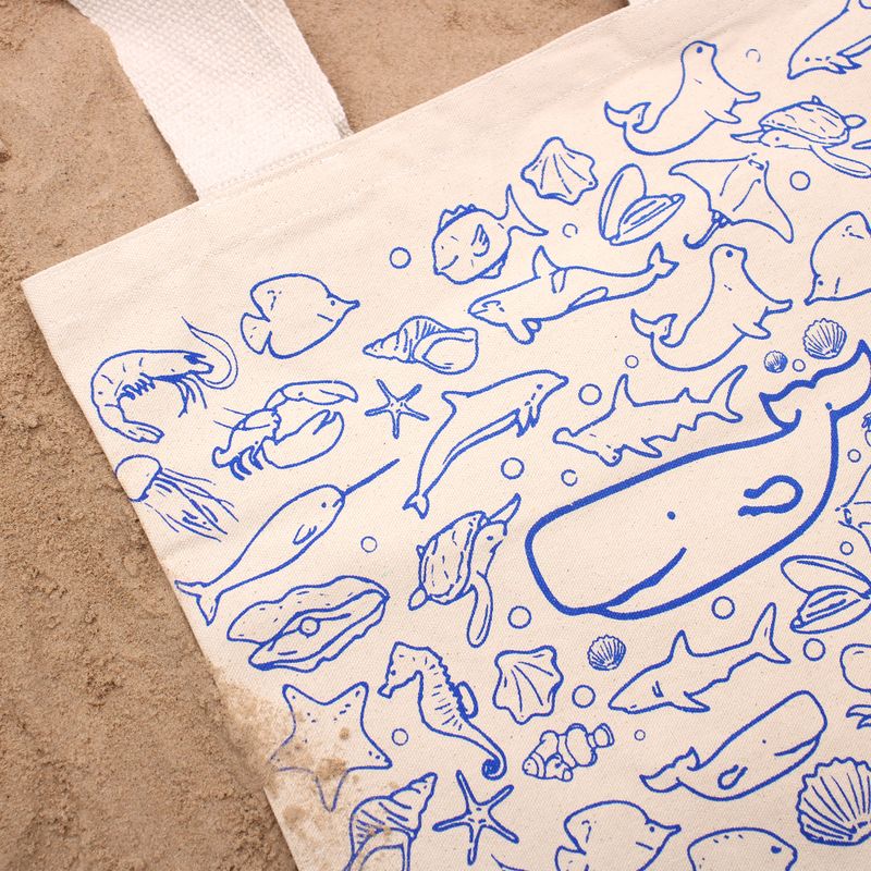 Grand Sac de Shopping en Coton - 38x42cm - Vie Marine - 10oz