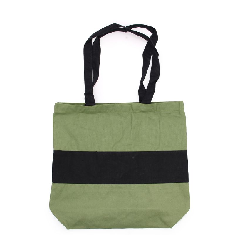 Grand Sac de Shopping en Coton - 38x42x12cm - Vert & Noir - 10oz