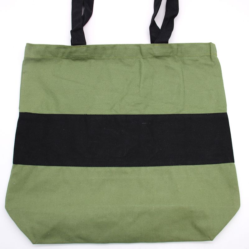 Grand Sac de Shopping en Coton - 38x42x12cm - Vert & Noir - 10oz