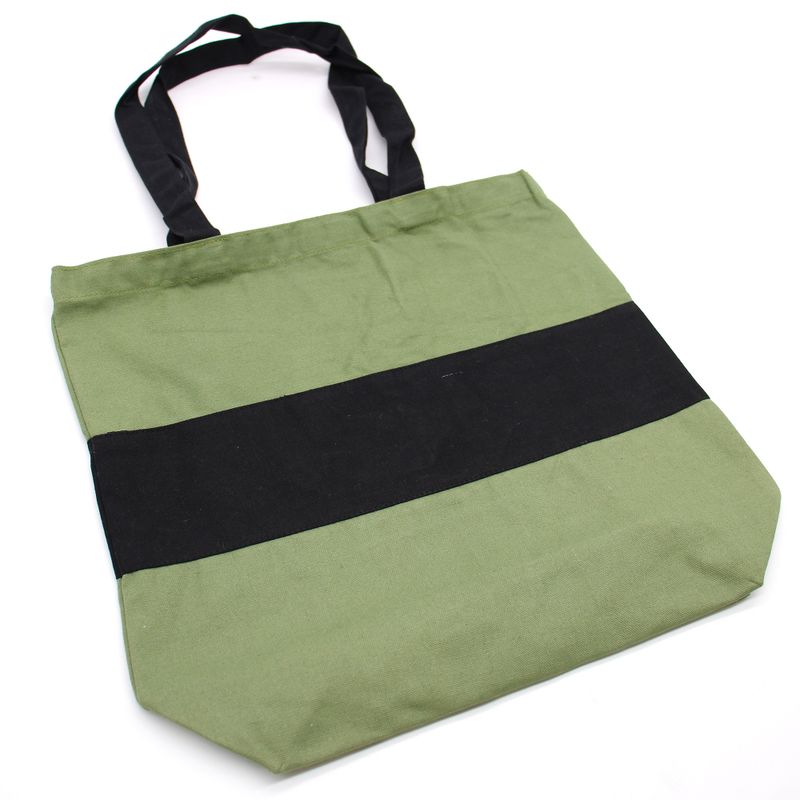 Grand Sac de Shopping en Coton - 38x42x12cm - Vert & Noir - 10oz