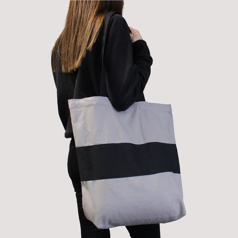 Grand Sac de Shopping en Coton - 38x42x12cm - Bleu & Naturel - 10oz