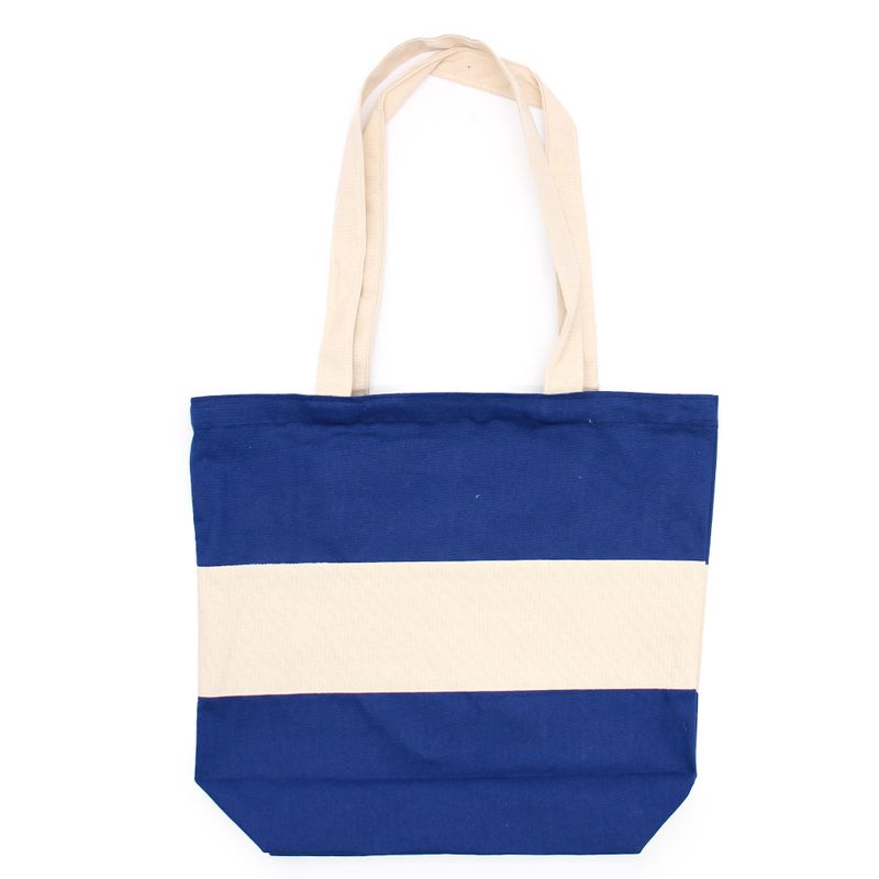 Grand Sac de Shopping en Coton - 38x42x12cm - Bleu & Naturel - 10oz