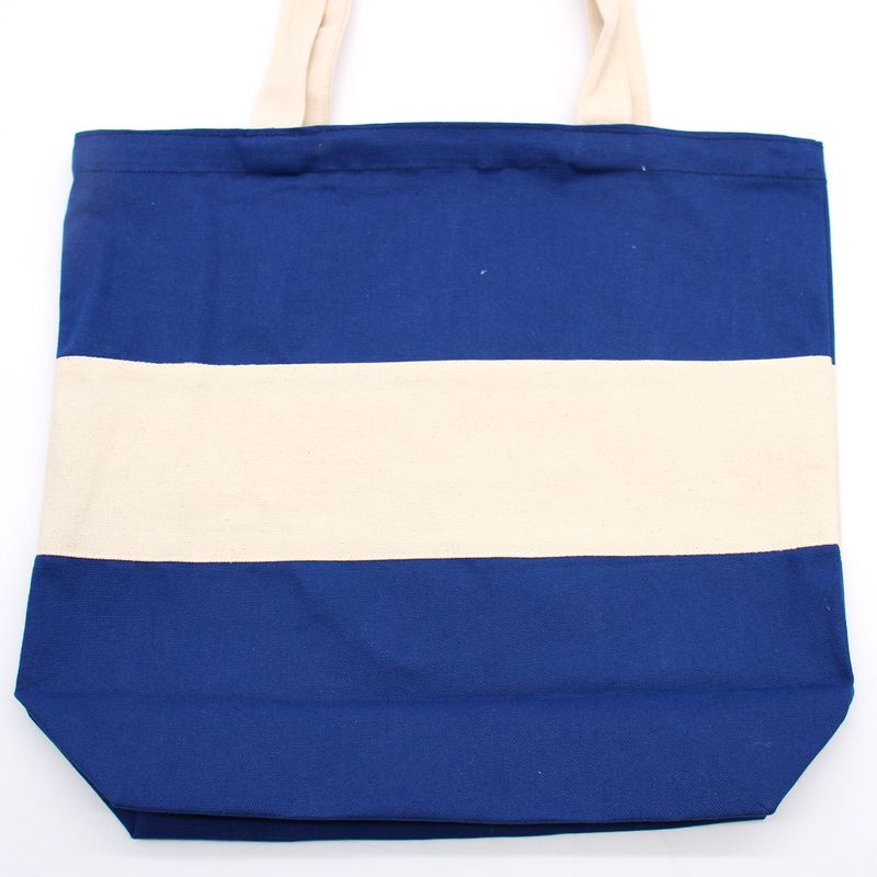 Grand Sac de Shopping en Coton - 38x42x12cm - Bleu & Naturel - 10oz