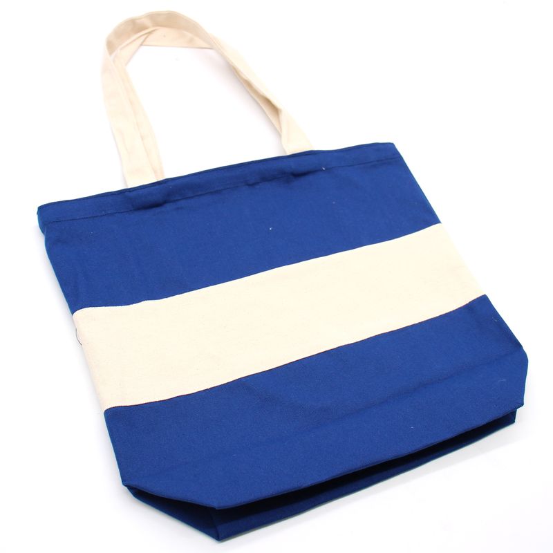 Grand Sac de Shopping en Coton - 38x42x12cm - Bleu & Naturel - 10oz