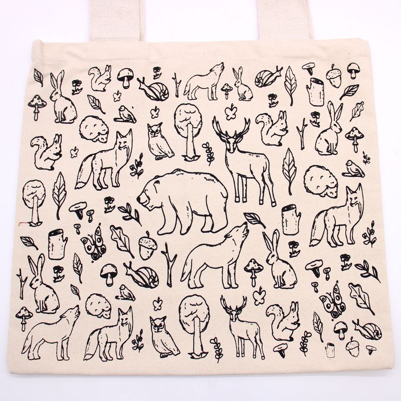 Grand Sac de Shopping en Coton - 38x42cm - Vie en Forêt - 10oz