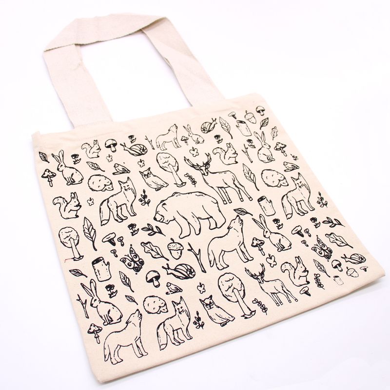 Grand Sac de Shopping en Coton - 38x42cm - Vie en Forêt - 10oz