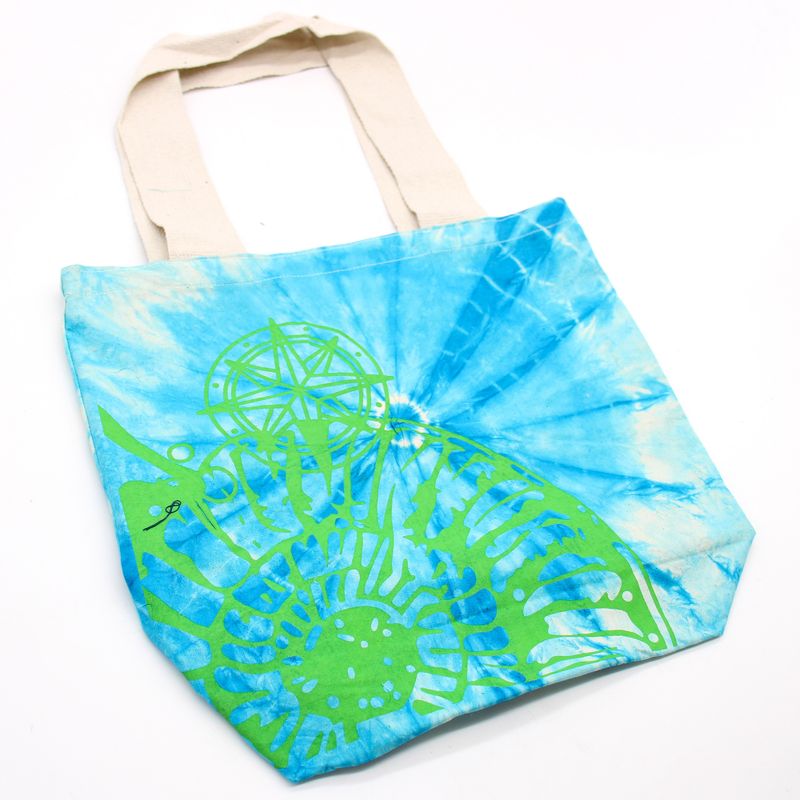Sac en Coton Tye-Dye (6oz) - 38x42x12cm - Coquillage- Bleu/Vert -Sangle Verte
