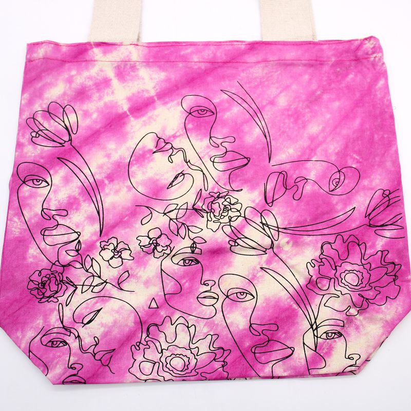 Sac en Coton Tye-Dye (6oz) - 38x42x12cm - Visage - Magenta - Sangle Naturelle