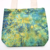 Sac en Coton Tye-Dye (6oz) - 38x42x12cm -  Mandala - Vert/Bleu - Sangle Naturelle