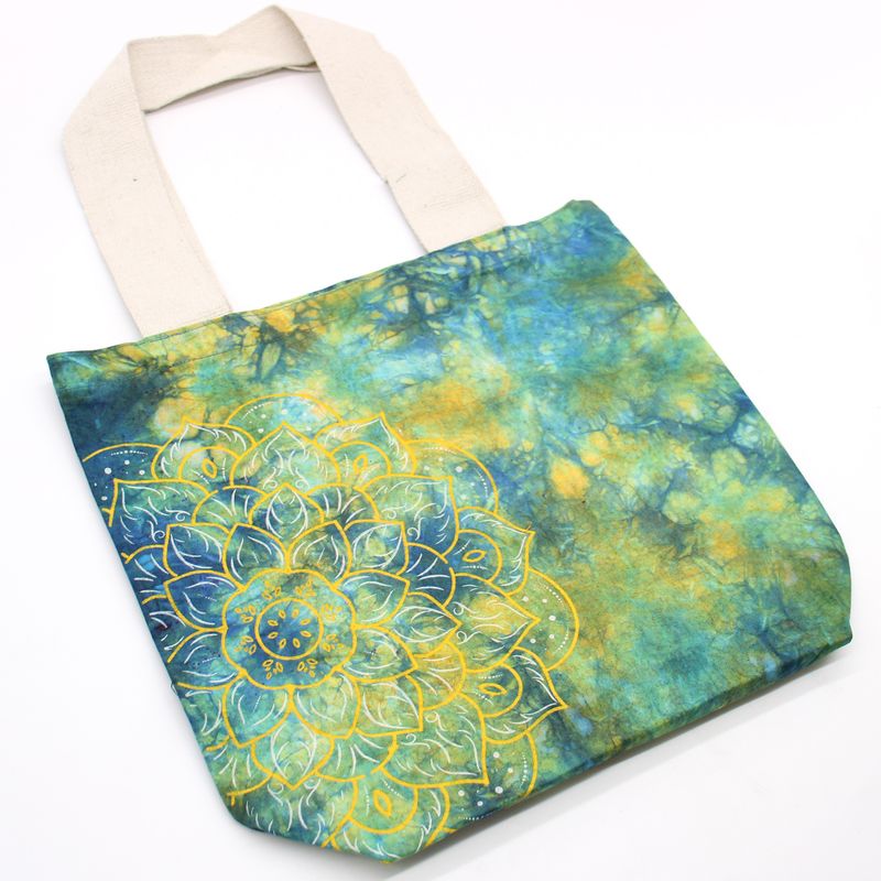 Sac en Coton Tye-Dye (6oz) - 38x42x12cm -  Mandala - Vert/Bleu - Sangle Naturelle
