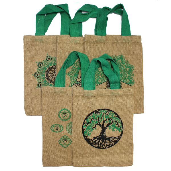 Sac à Main en Jute - 5 Motifs Mystiques Assortis