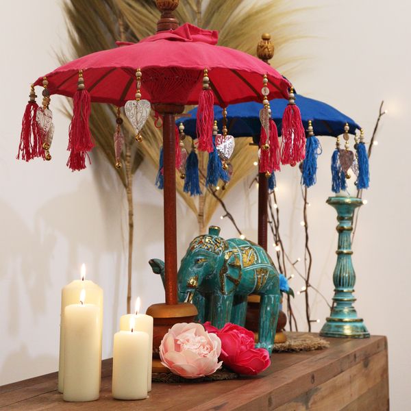 Parasol de Bali de Décoration Intérieur - Coton - Turquoise - 40cm