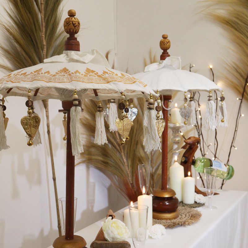 Parasol de Bali Décoration Intérieure - Toile - Décor Doré - 40cm