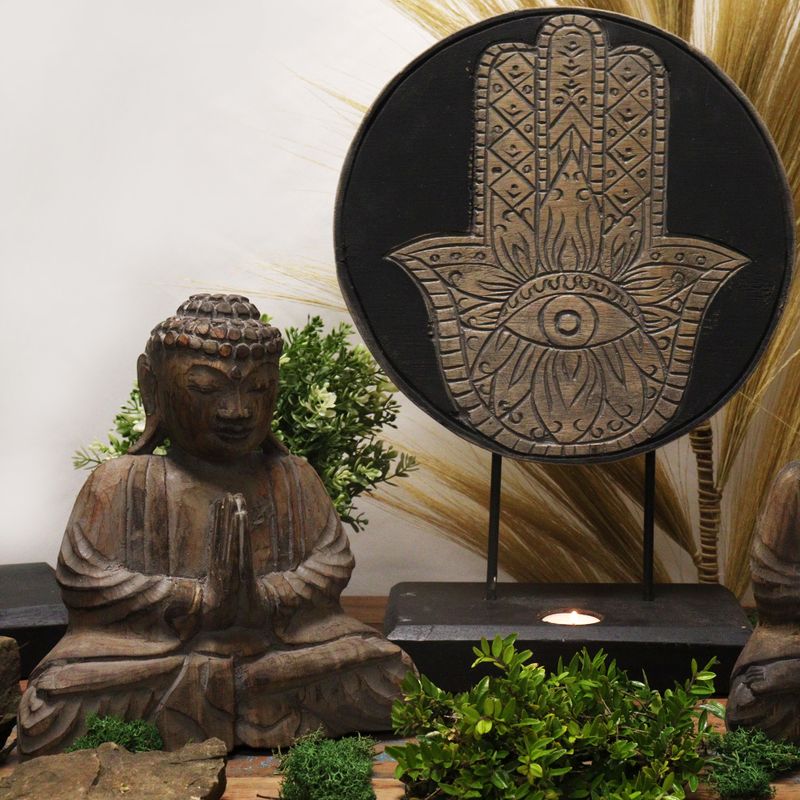 Ensemble Bouddha Feng Shui - Hamsa - Gris