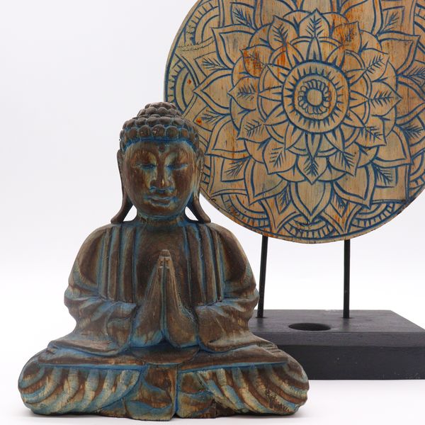 Ensemble Bouddha Feng Shui - Mandala Fleur - Bleu