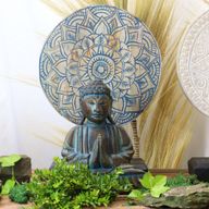 Ensemble Bouddha Feng Shui - Mandala Fleur - Bleu