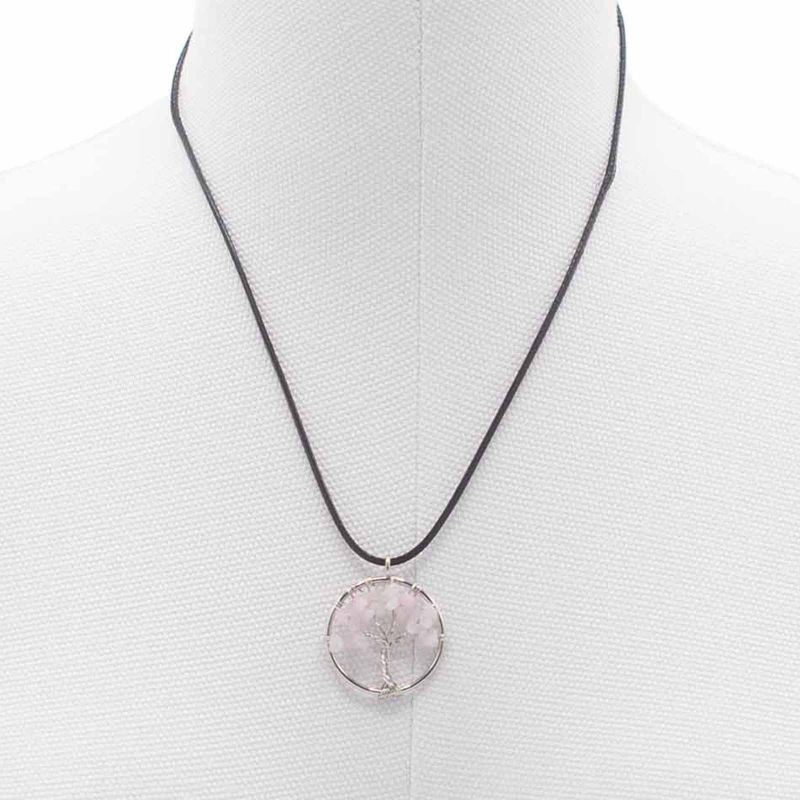 Pendentif Arbre de Vie - Quartz Rose