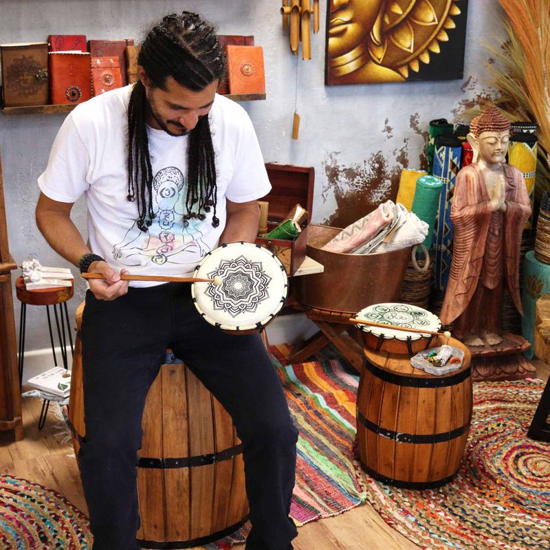 Tambour Chamanique Mandala avec son Bâton - 20 cm