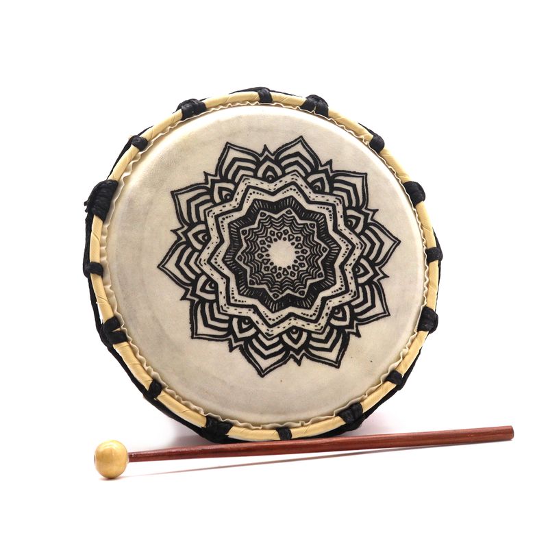 Tambour Chamanique Mandala avec son Bâton - 20 cm