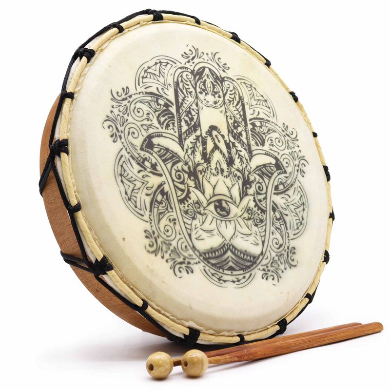 Tambour Chamanique Hamsa avec Deux Bâtons - 30 cm