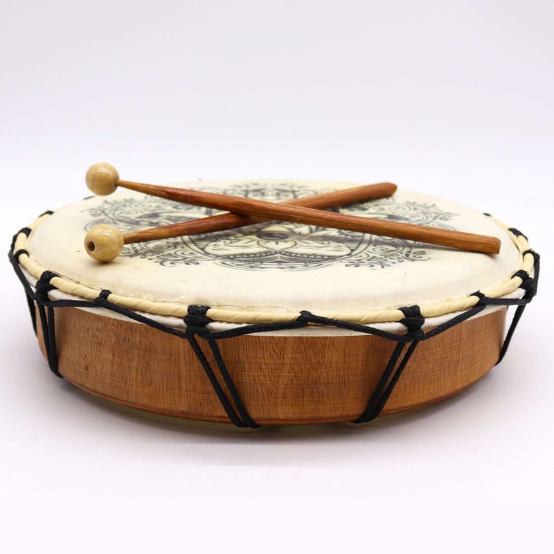 Tambour Chamanique Hamsa avec Deux Bâtons - 30 cm
