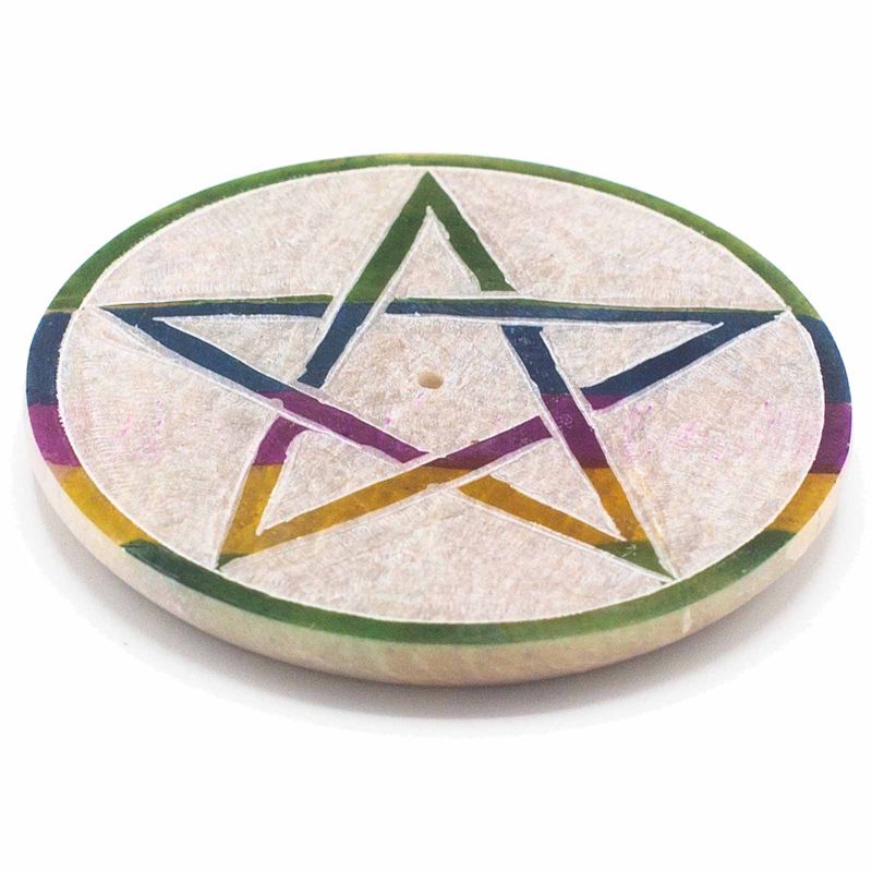 Porte-Encens Disque en Stéatite 8 cm - Pentagramme