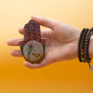 Porte-Encens Hamsa en Stéatite 9x6cm - Éléphant et Palmier