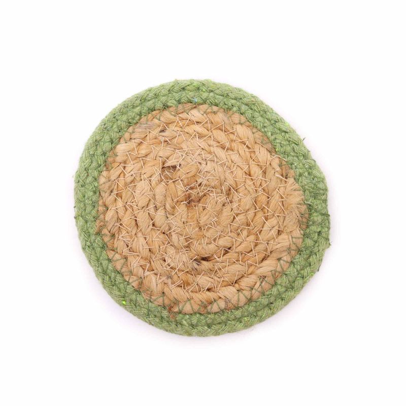 Dessous de Verre Naturel - Jute & Coton 10cm (lot de 4) - Bordure Olive