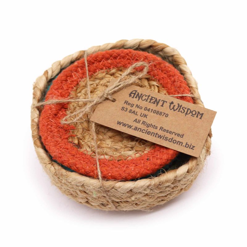 Dessous de Verre Naturel - Jute & Coton 10cm (lot de 6) Couleurs mélangées dans panier