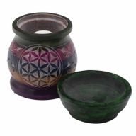 Brûleur à Huile en Stéatite 10cm - Fleur de Vie - Cinq Couleurs