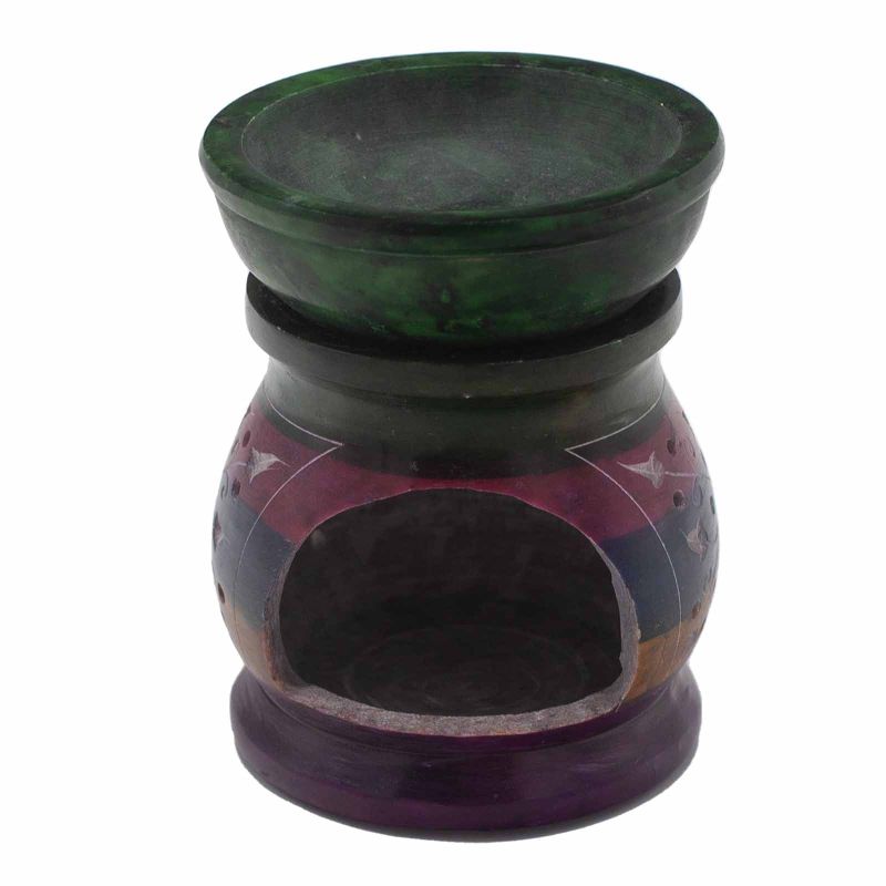 Brûleur à Huile en Stéatite 10cm - Fleur de Vie - Cinq Couleurs
