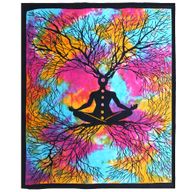 Couvre-Lit Double en Coton + Tenture Murale - Arbre Yoga