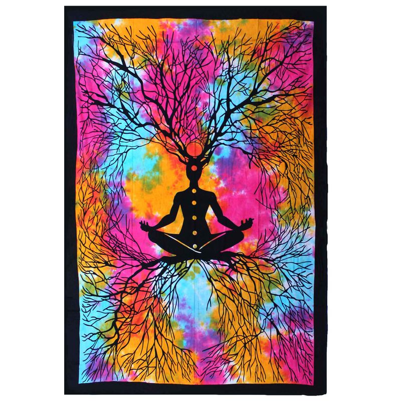 Couvre-Lit Simple en Coton + Tenture Murale - Arbre de Yoga