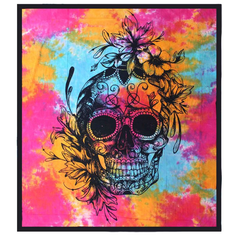 Couvre-Lit Double en Coton + Tenture Murale - Jour du Crâne Mort