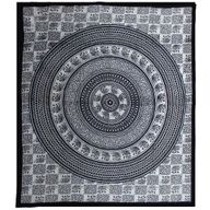 Couvre-Lit Double Coton + Tenture Murale - Mono - Mandala Éléphant