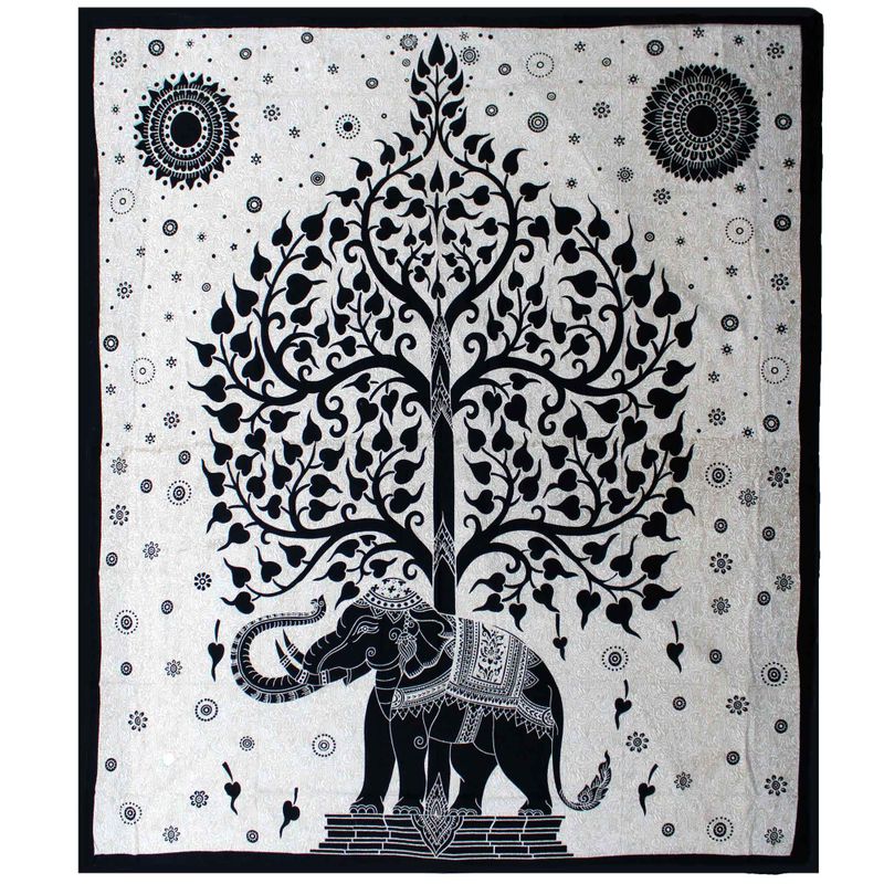 Couvre-Lit Double Coton + Tenture Murale - Mono - Arbre Éléphant