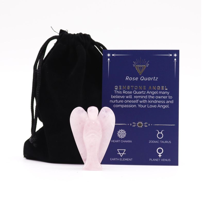 Ange en Pierre Précieuse Sculpté à la Main - Quartz rose