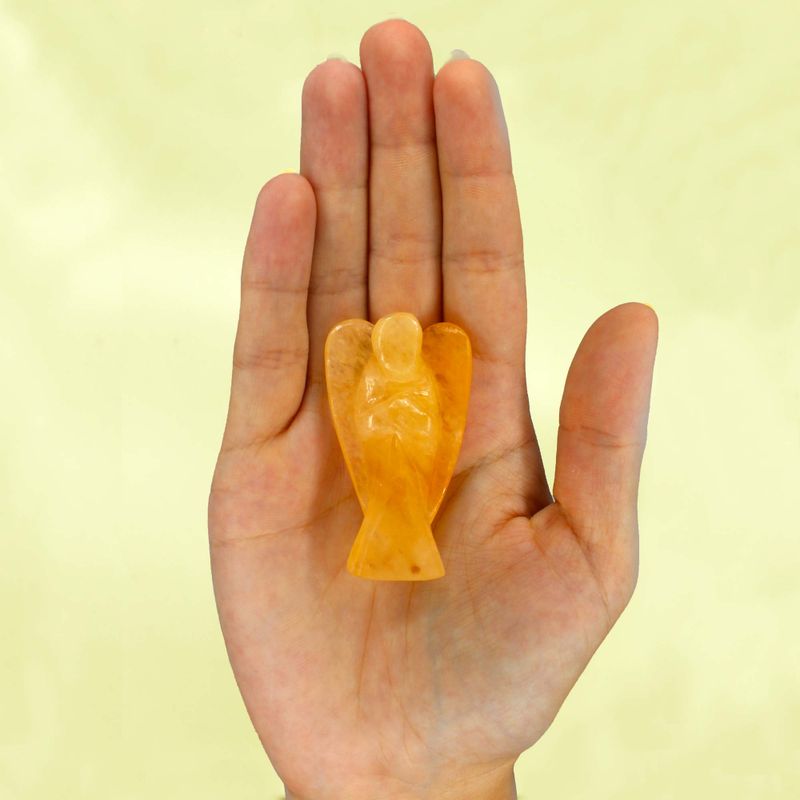 Ange en Pierre Précieuse Sculpté à la Main - Aventurine Jaune