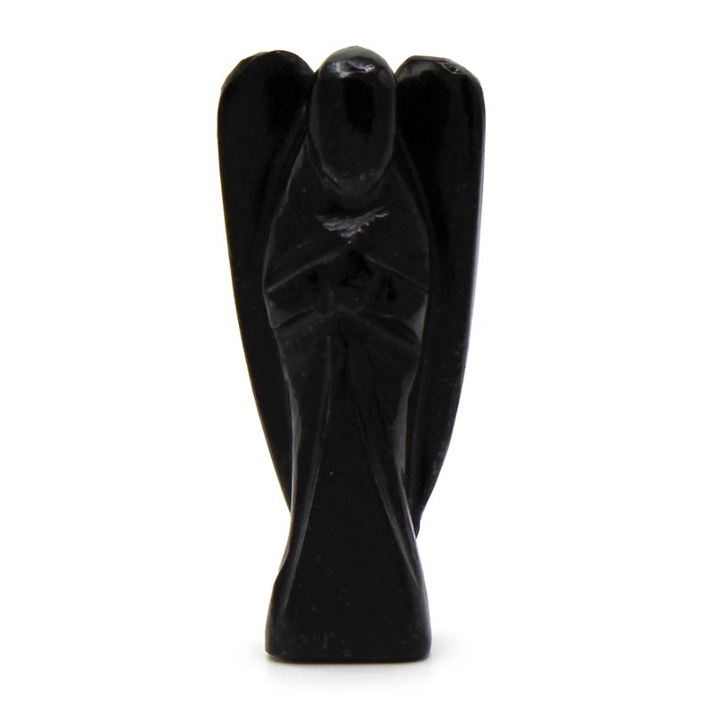 Ange en Pierre Précieuse Sculpté à la Main - Agate Noire