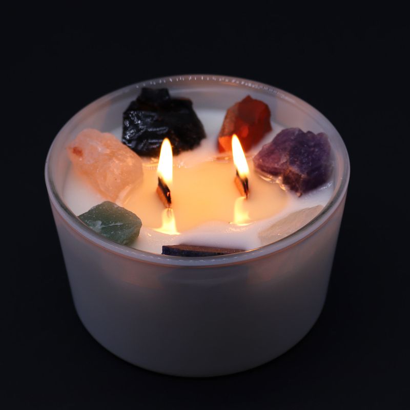 Grande Bougie de Chakra en Verre - Sept Chakras