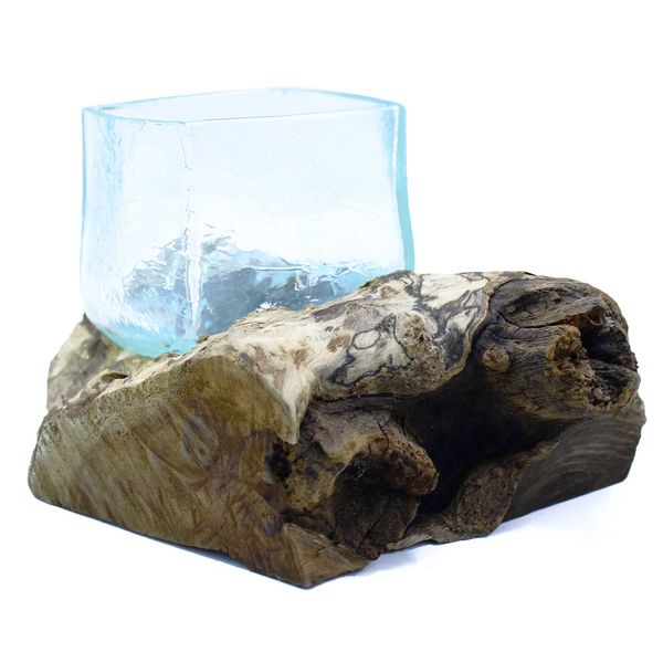 Récipient Craquelé en Verre Soufflé sur Bois
