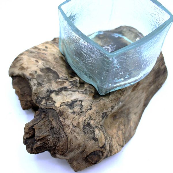 Récipient Craquelé en Verre Soufflé sur Bois