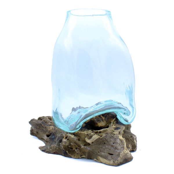Grand Vase en Verre Soufflé - Pot de Terrarium sur Bois
