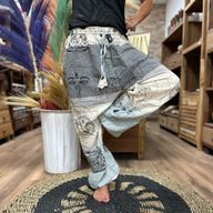 Pantalons de Yoga et Festival - Taille Haute Imprimés Himalayens sur Gris