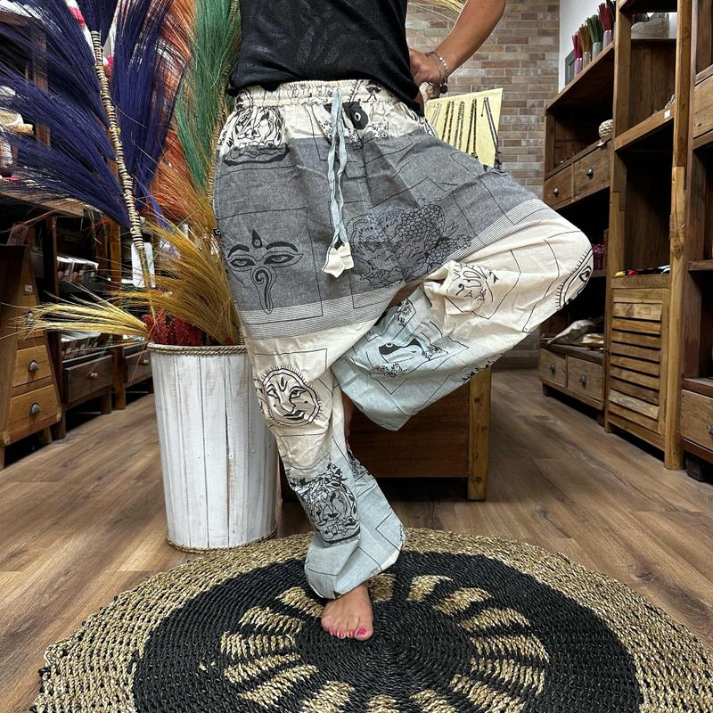 Pantalons de Yoga et Festival - Taille Haute Imprimés Himalayens sur Gris