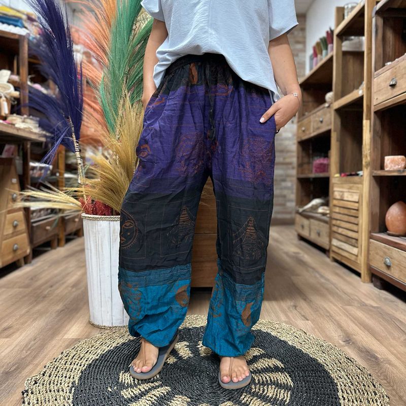 Pantalons de Yoga et Festival - Taille Haute Imprimés Himalayens sur Violet