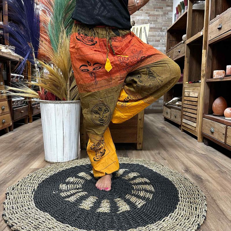 Pantalons de Yoga et Festival - Taille Haute Imprimés Himalayens sur Orange